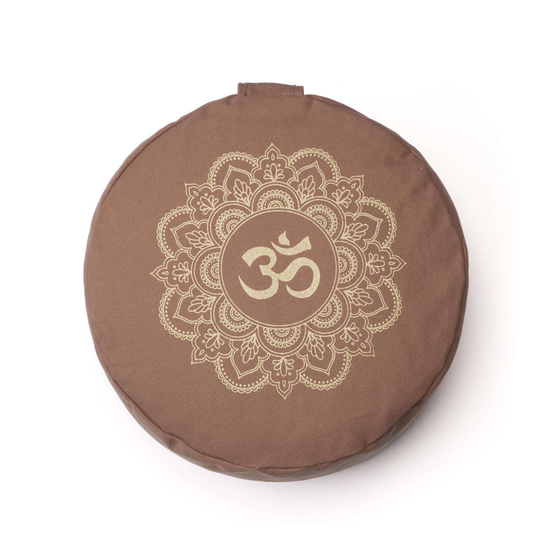 Cuscino da meditazione Mandala rotondo OM oro Stampa marrone-terra