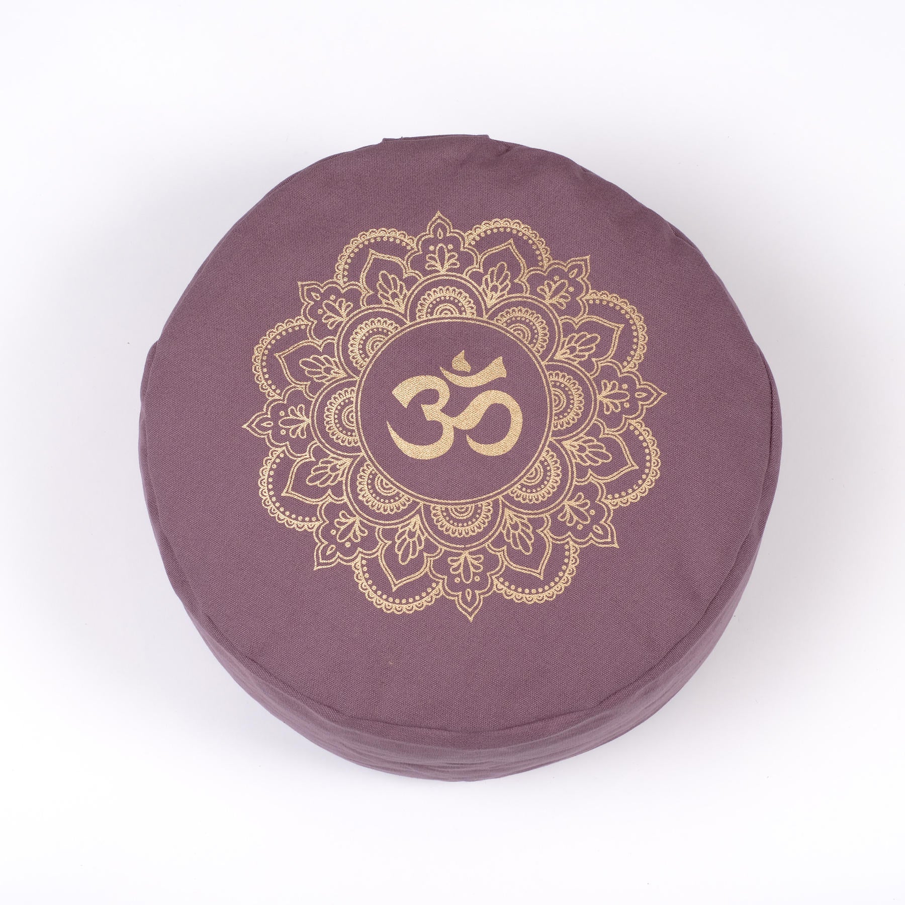 Cuscino da meditazione Mandala rotondo OM oro Stampa lavanda