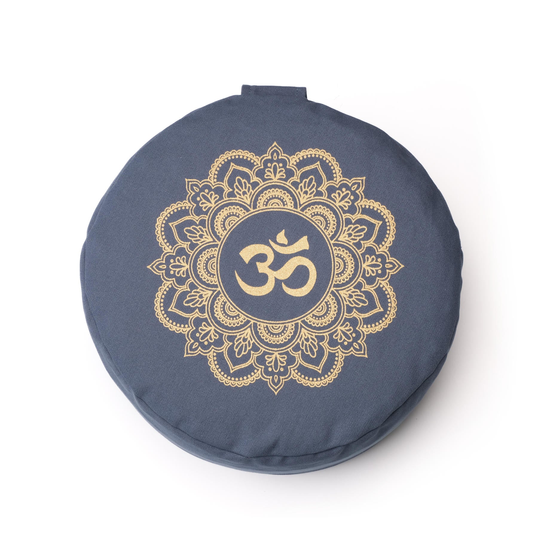 Cuscino da meditazione Mandala rotondo OM oro Stampa blu-cielo
