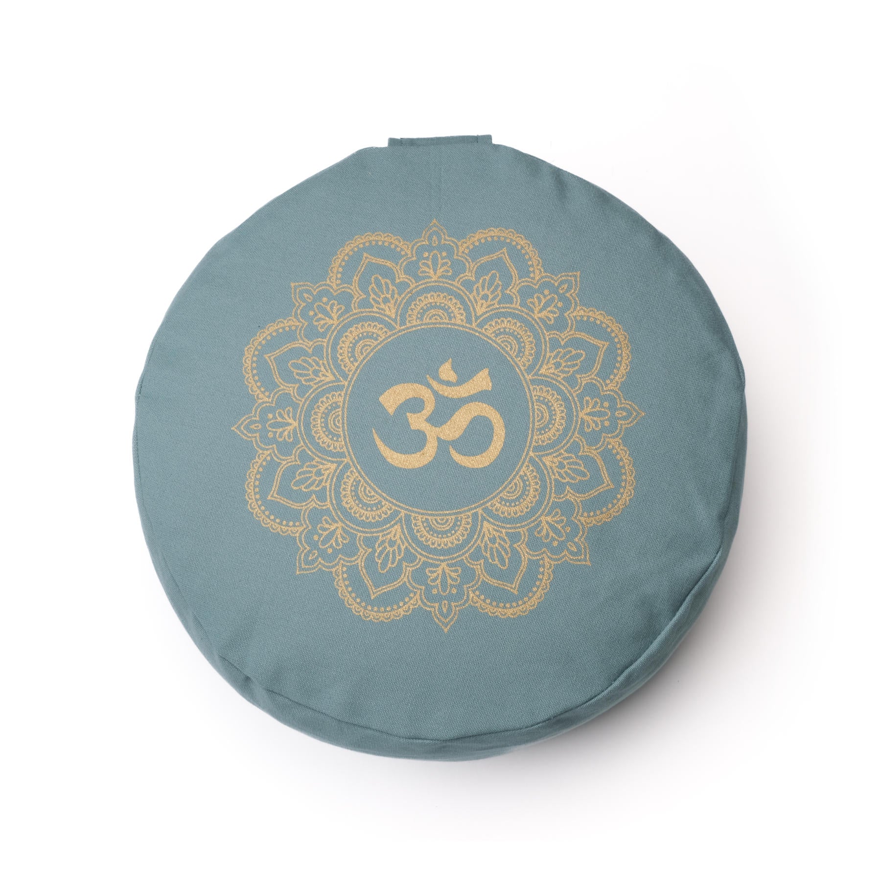 Cuscino da meditazione Mandala rotondo OM oro Stampa verde-acqua