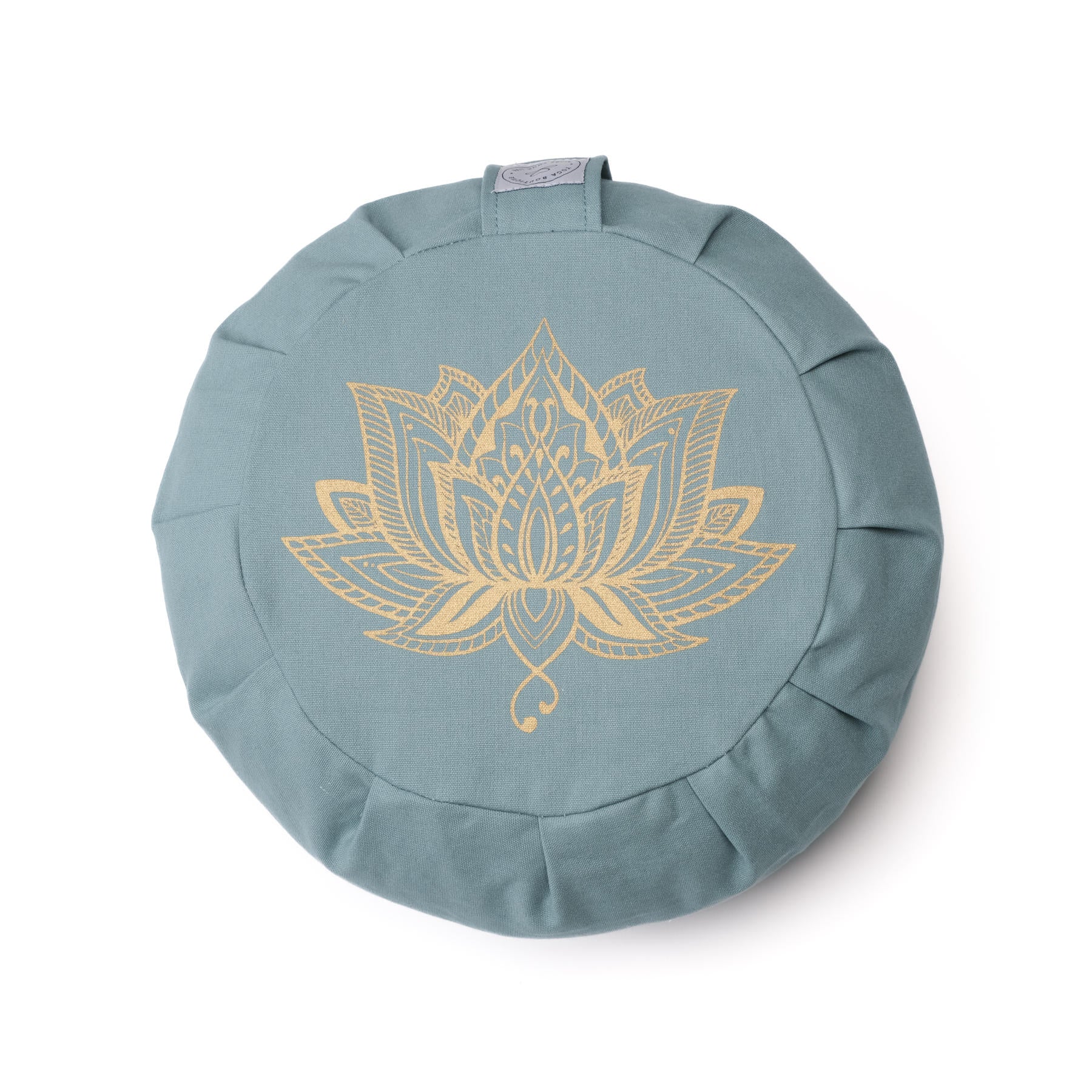 Cuscino da meditazione Zafu Lotus oro Stampa cotone sostenibile verde-acqua