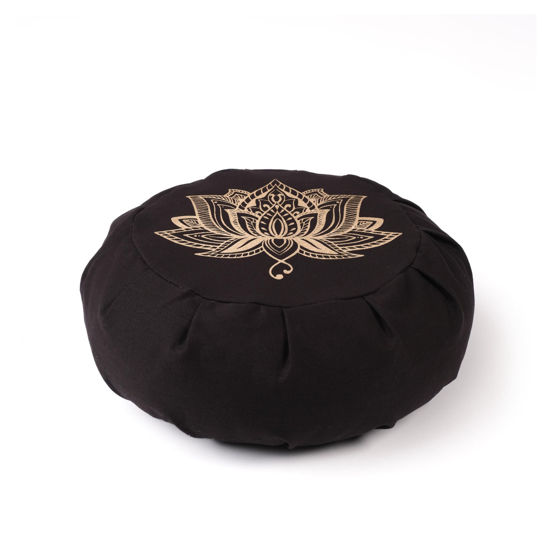 Cuscino da meditazione Zafu Lotus oro Stampa cotone sostenibile nero