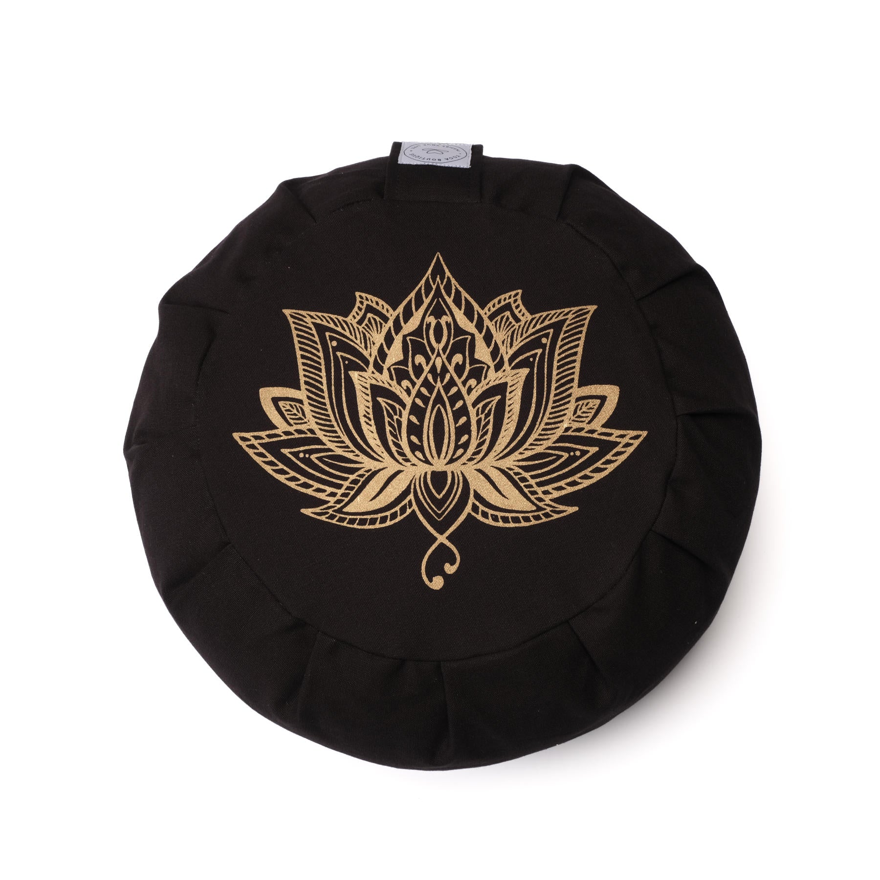 Cuscino da meditazione Zafu Lotus oro Stampa cotone sostenibile nero