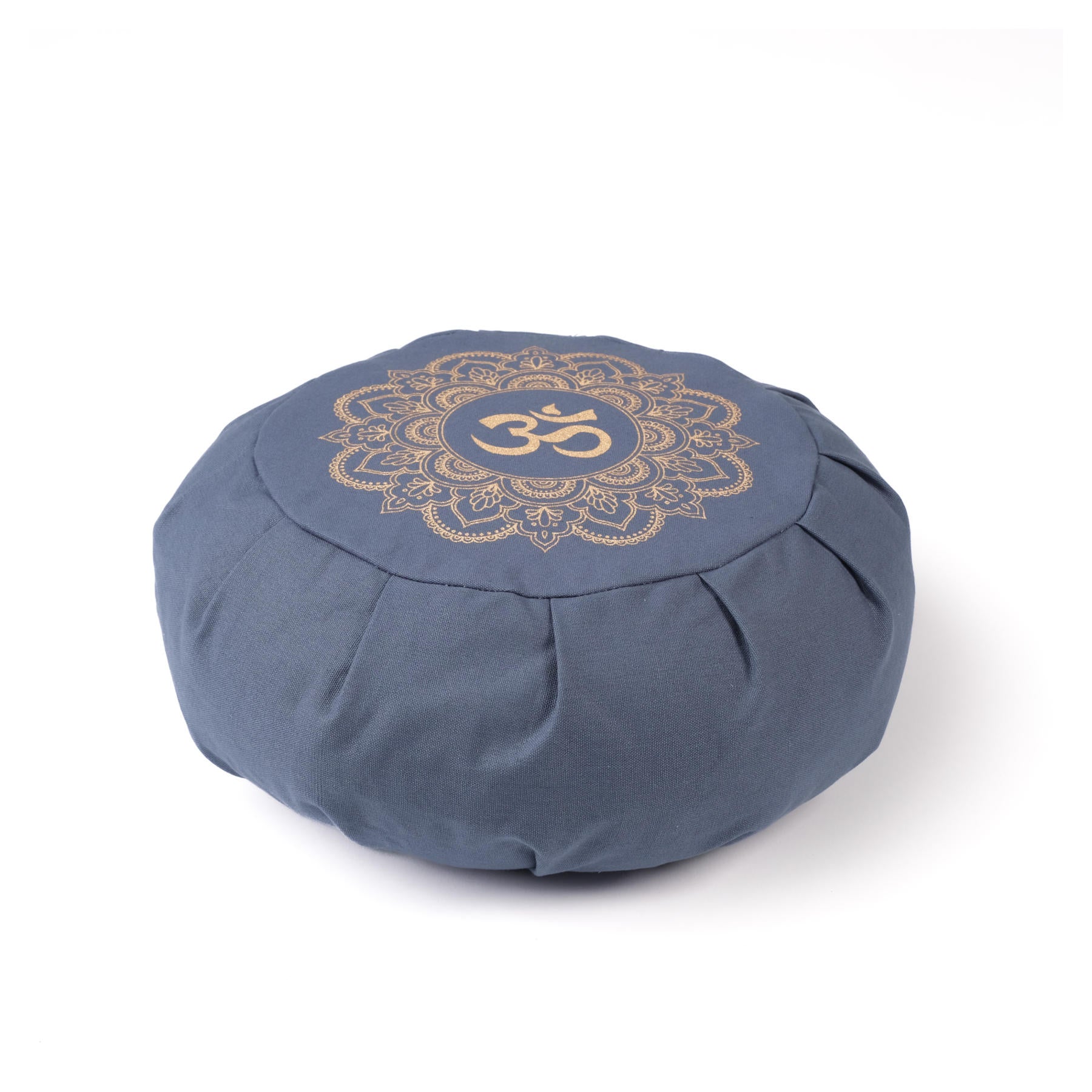 Cuscino da meditazione Zafu in cotone organico con stampa oro Mandala OM blue-sky