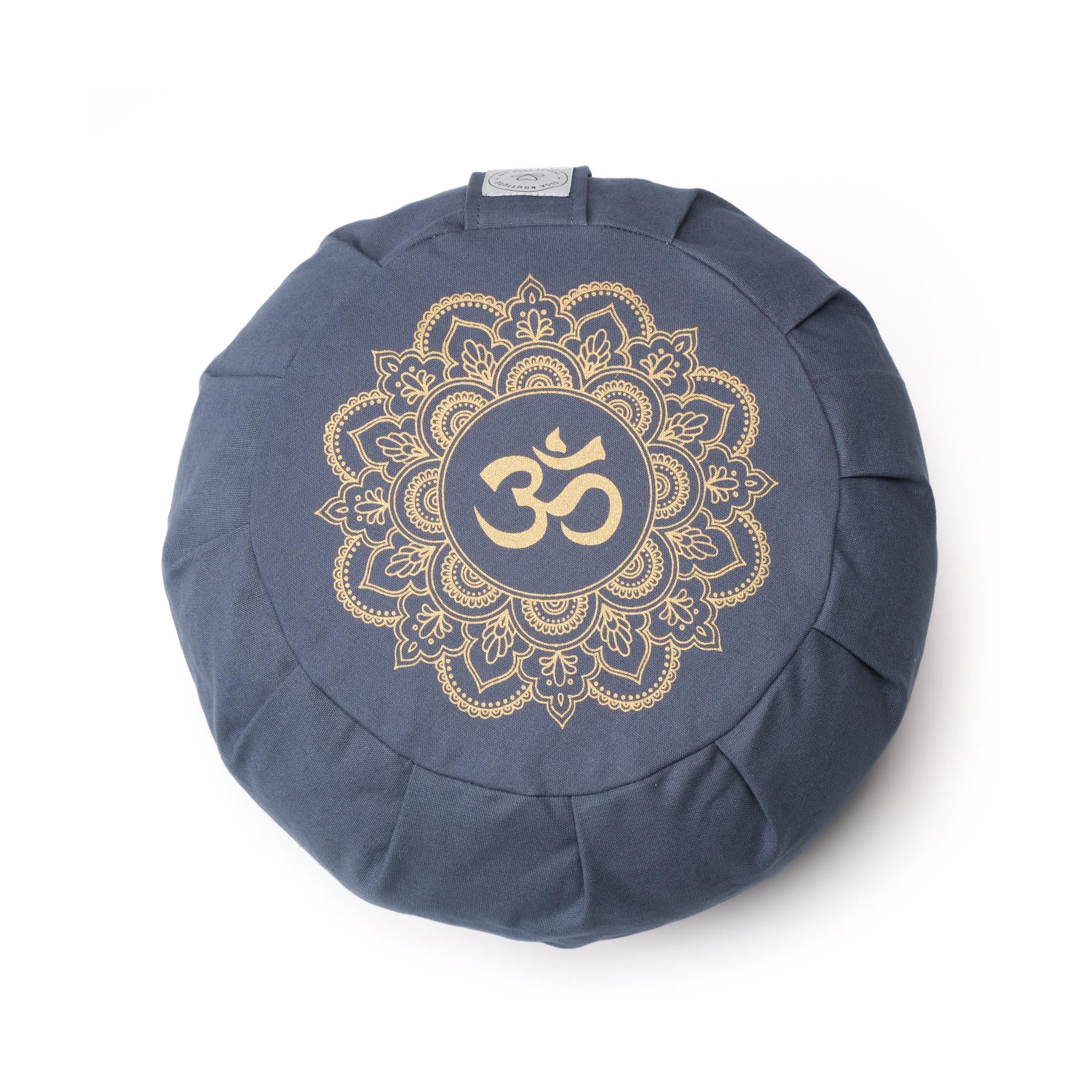 Cuscino da meditazione Zafu in cotone organico con stampa oro Mandala OM blue-sky