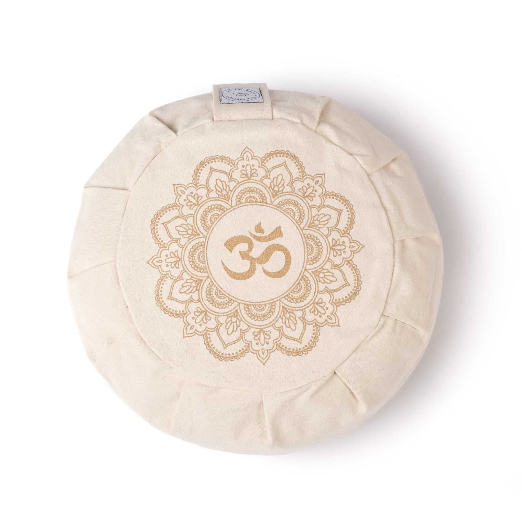 Cuscino da meditazione Zafu Mandala OM bianco naturale