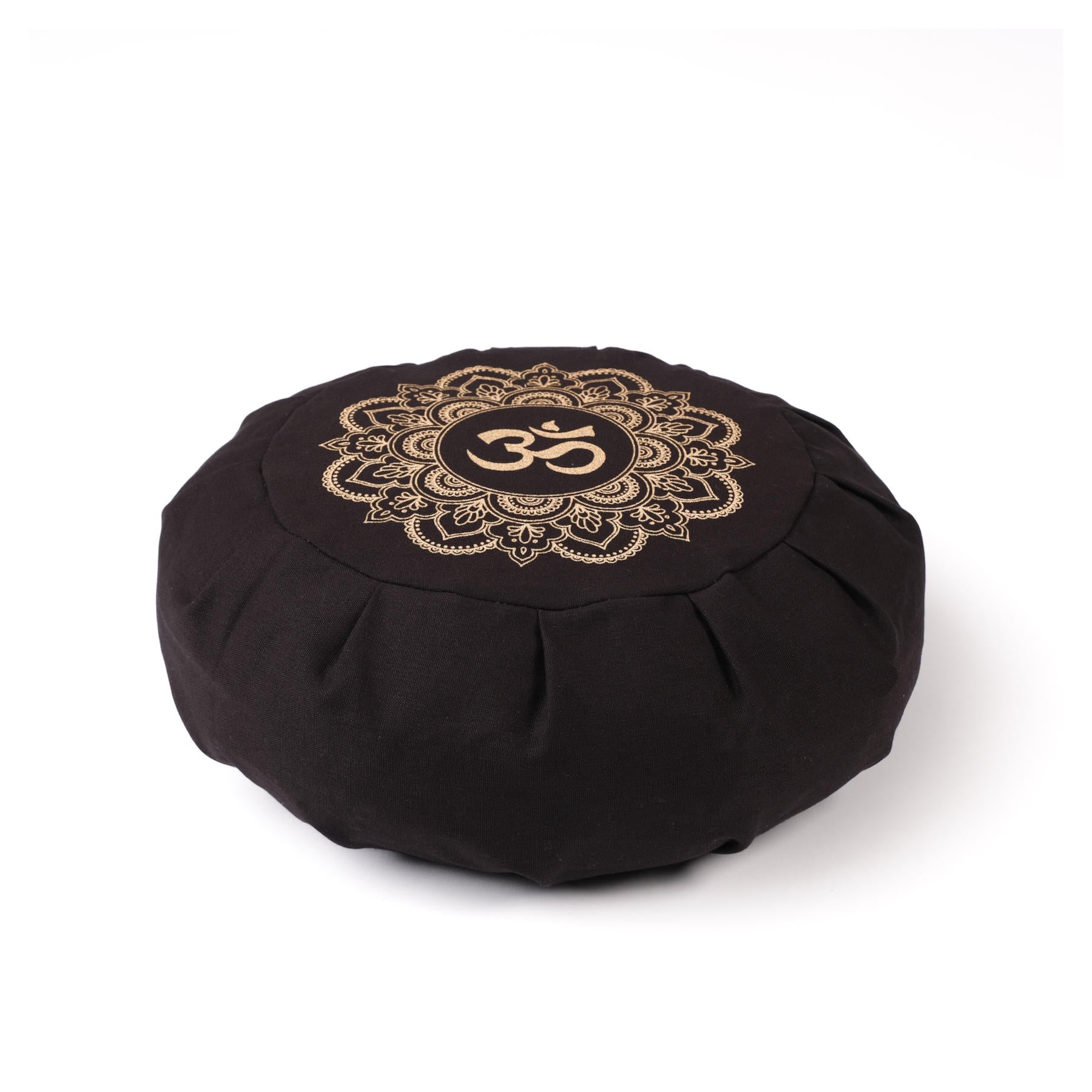 Cuscino da meditazione Zafu in cotone organico con stampa oro Mandala OM Nero
