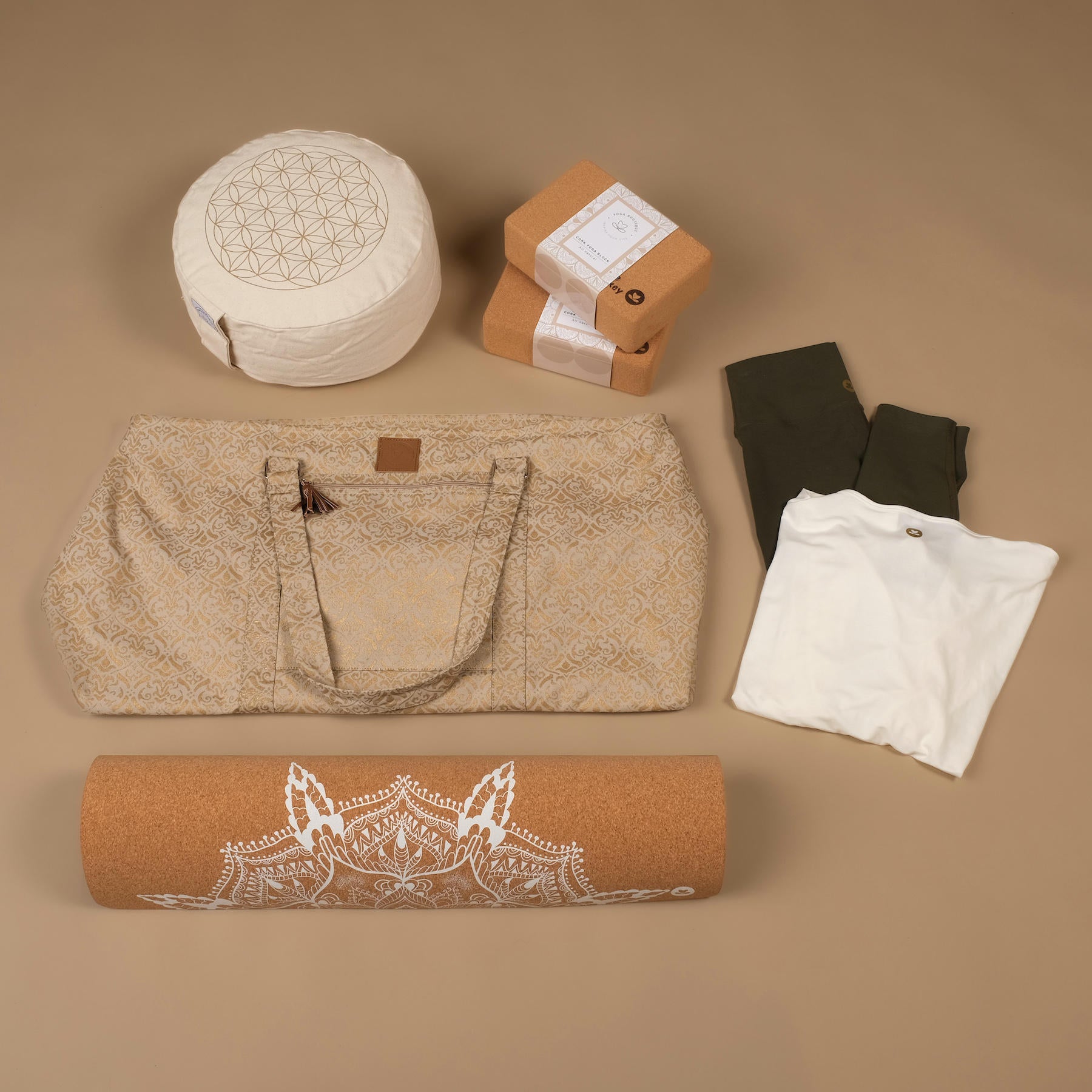 Yoga Bag Large - Borsa da viaggio in cotone con stampa a blocchi di sabbia