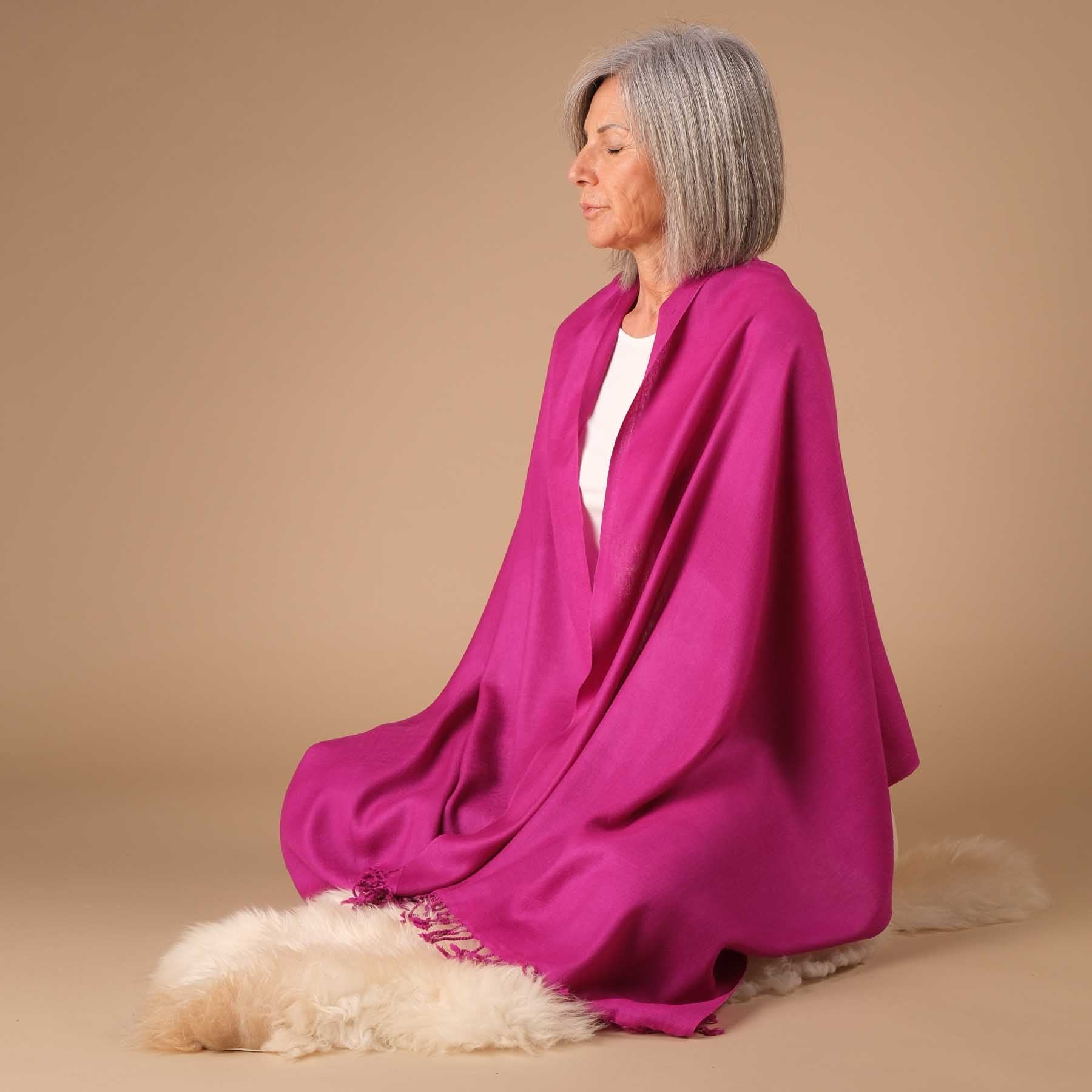 Sciarpa da meditazione in lana merino uni magenta