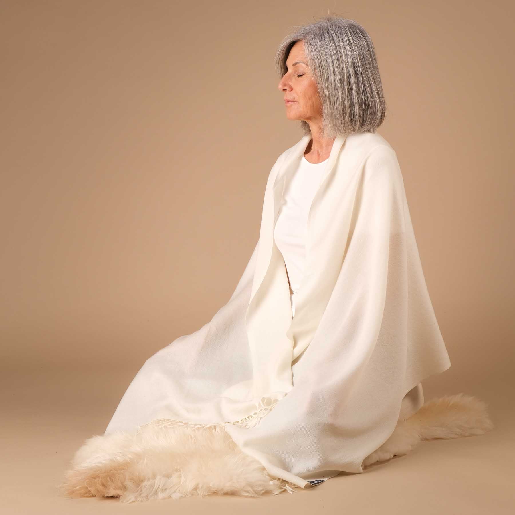 Sciarpa Meditation in lana merino uni white