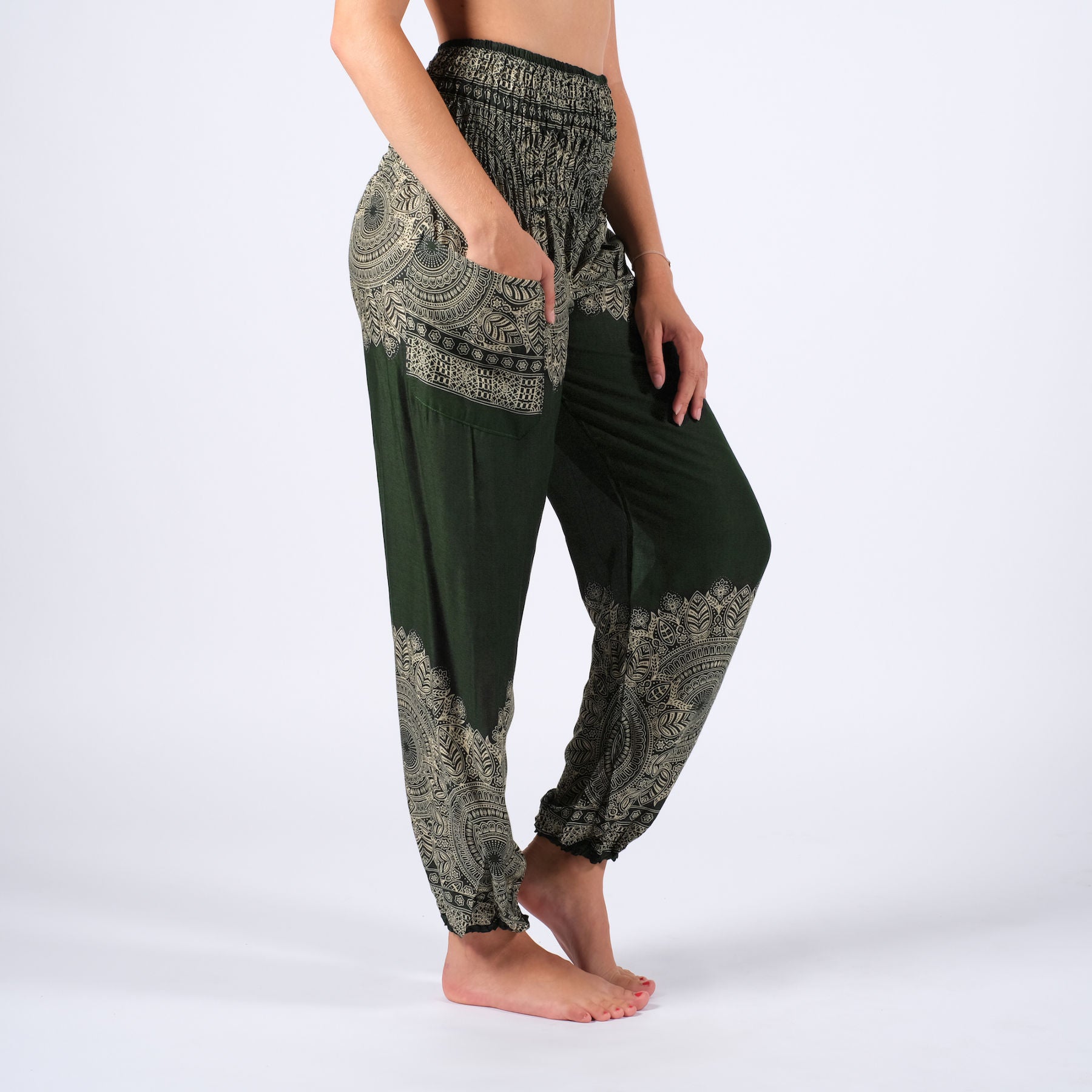 Pantaloni harem yoga oliva boho