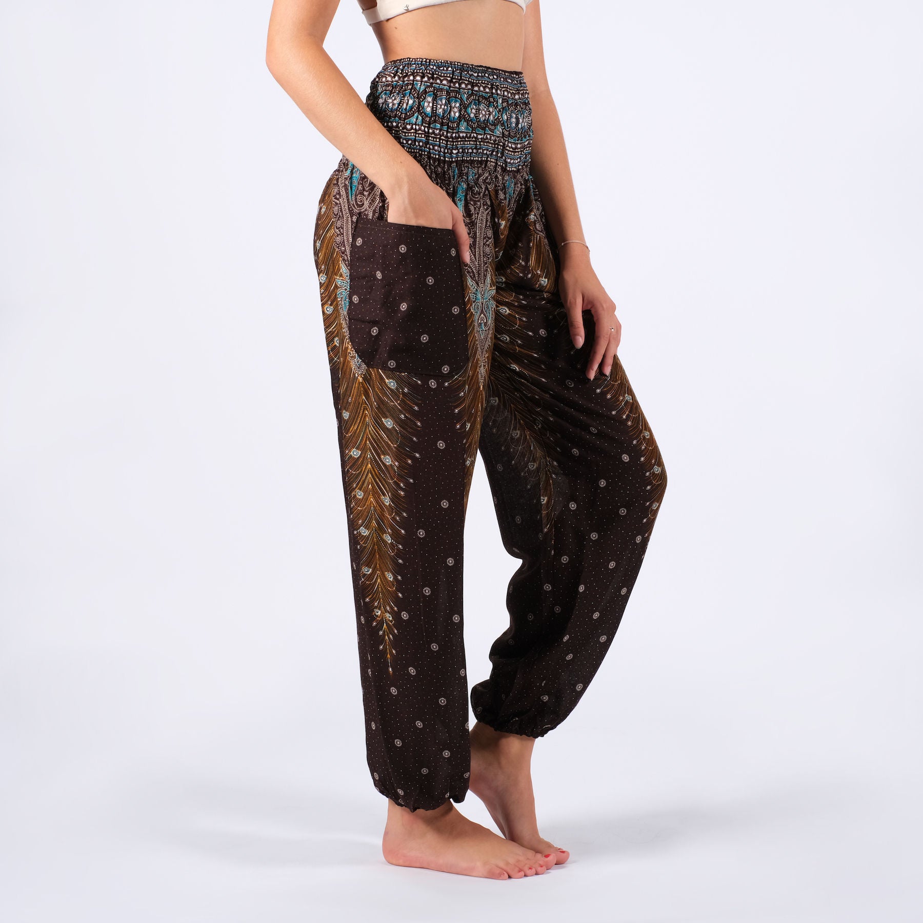 Pantaloni Yoga Harem Piuma marrone