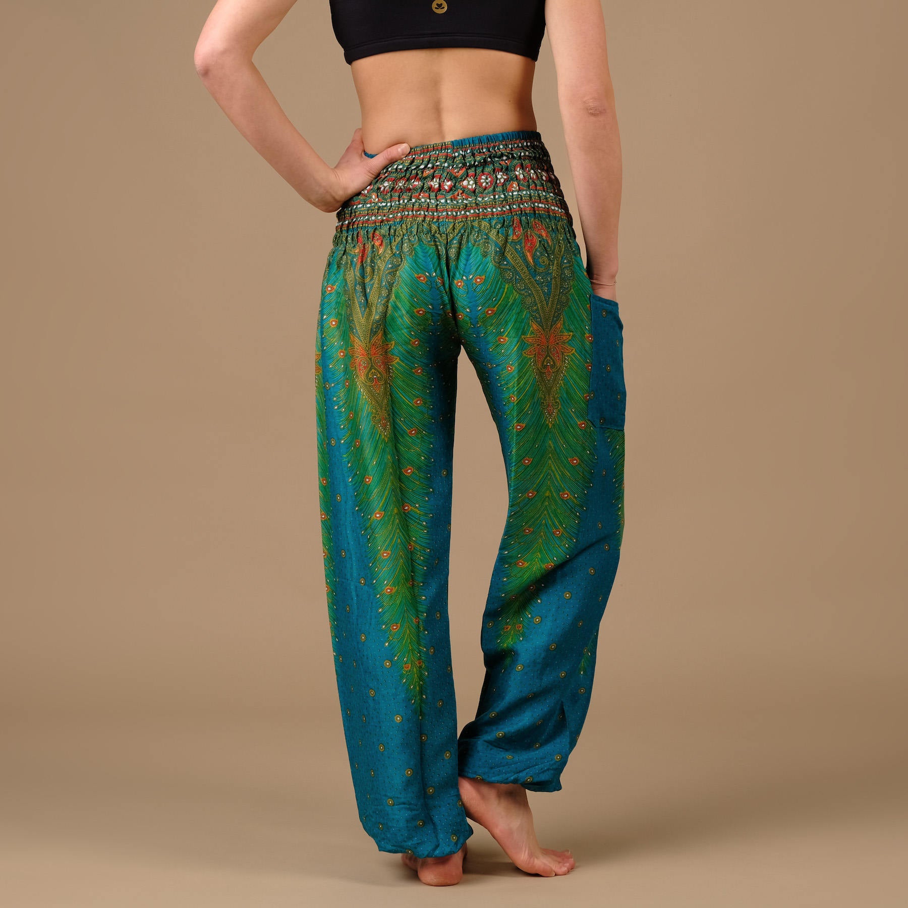 Pantaloni harem yoga verde piuma