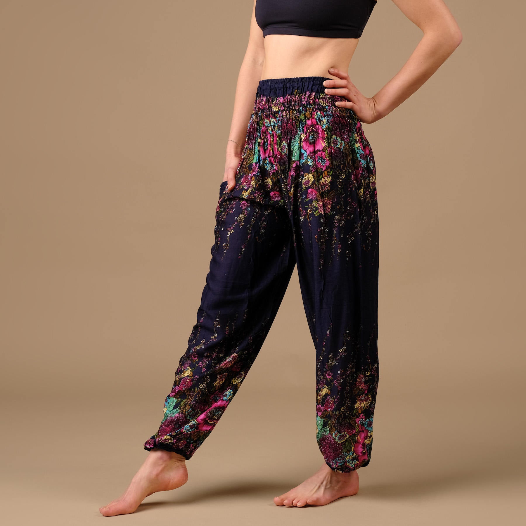 Pantaloni harem yoga Flower navy