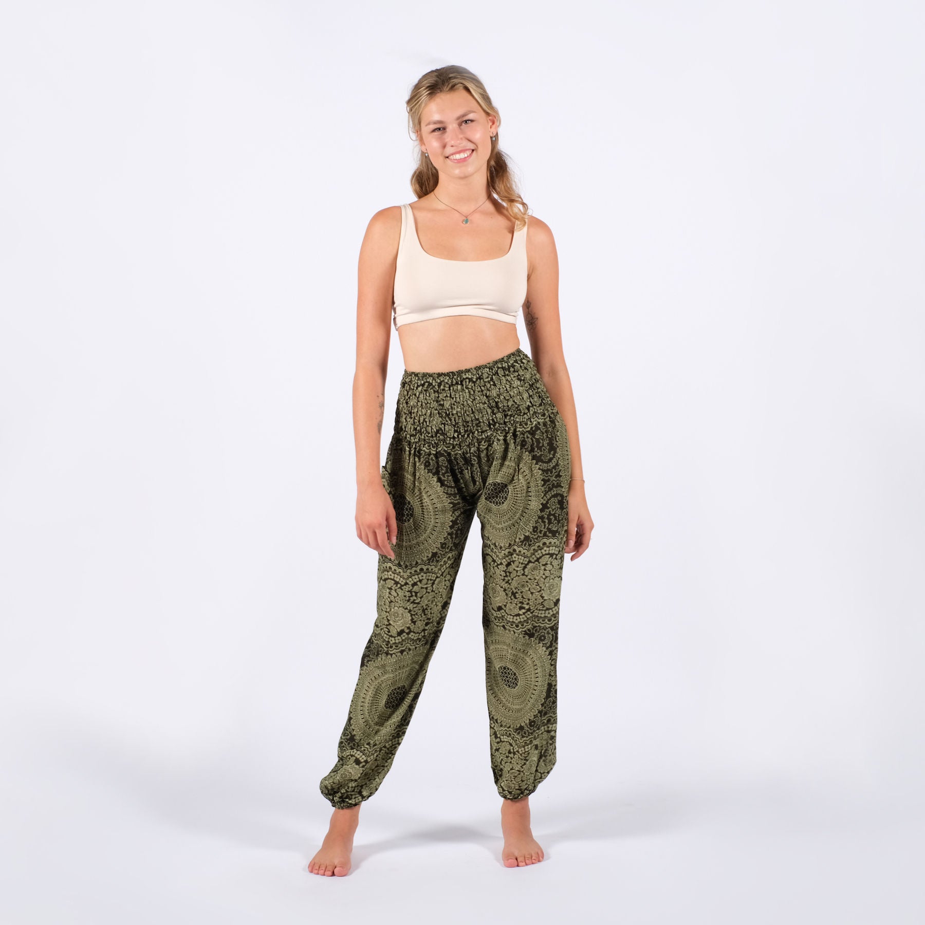 Pantaloni Harem Yoga Pantaloni Boho Estate Indiana verde oliva