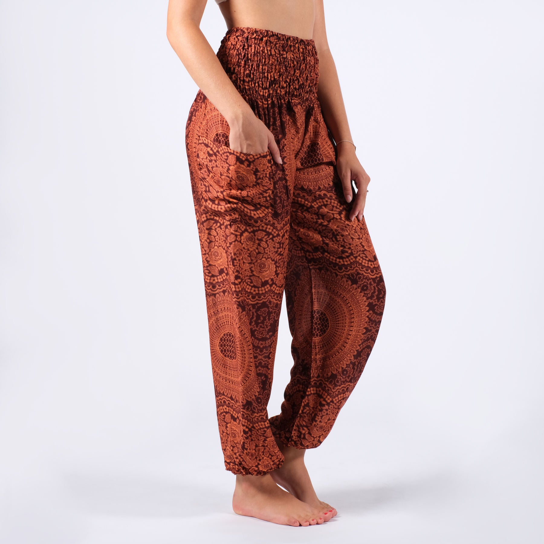 Pantaloni Harem Yoga Pantaloni Boho Estate Indiana marrone ruggine