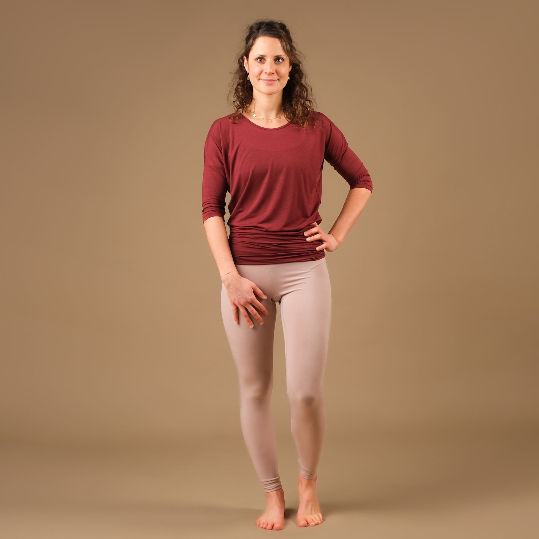 Camicia da yoga Comoda manica 3/4, made in Switzerland, tessuto morbidissimo, bordeaux