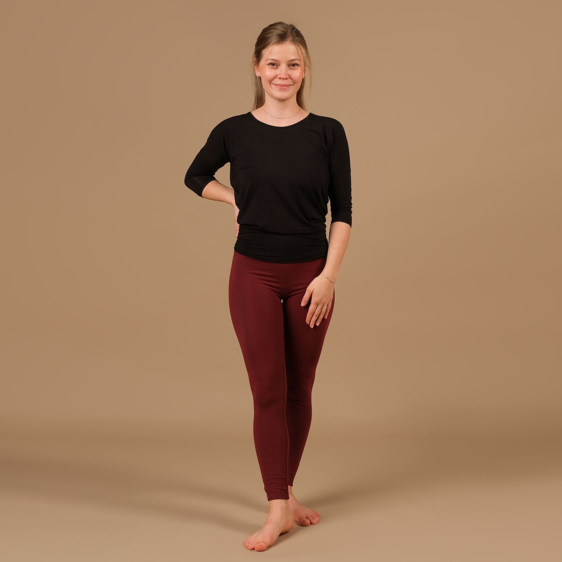 Camicia da yoga Comoda manica 3/4, made in Switzerland, tessuto morbidissimo, nero