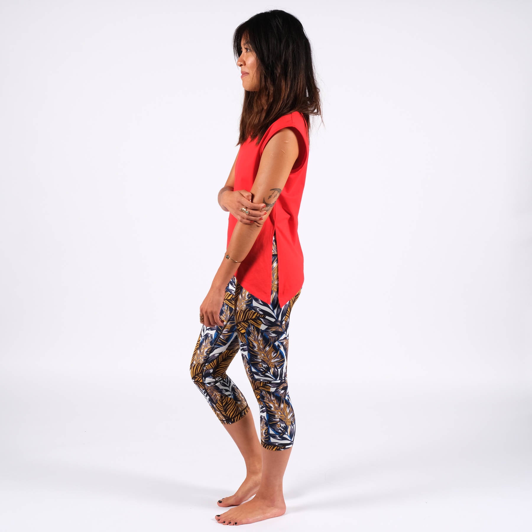 Camicia yoga asimmetrica da annodare rossa