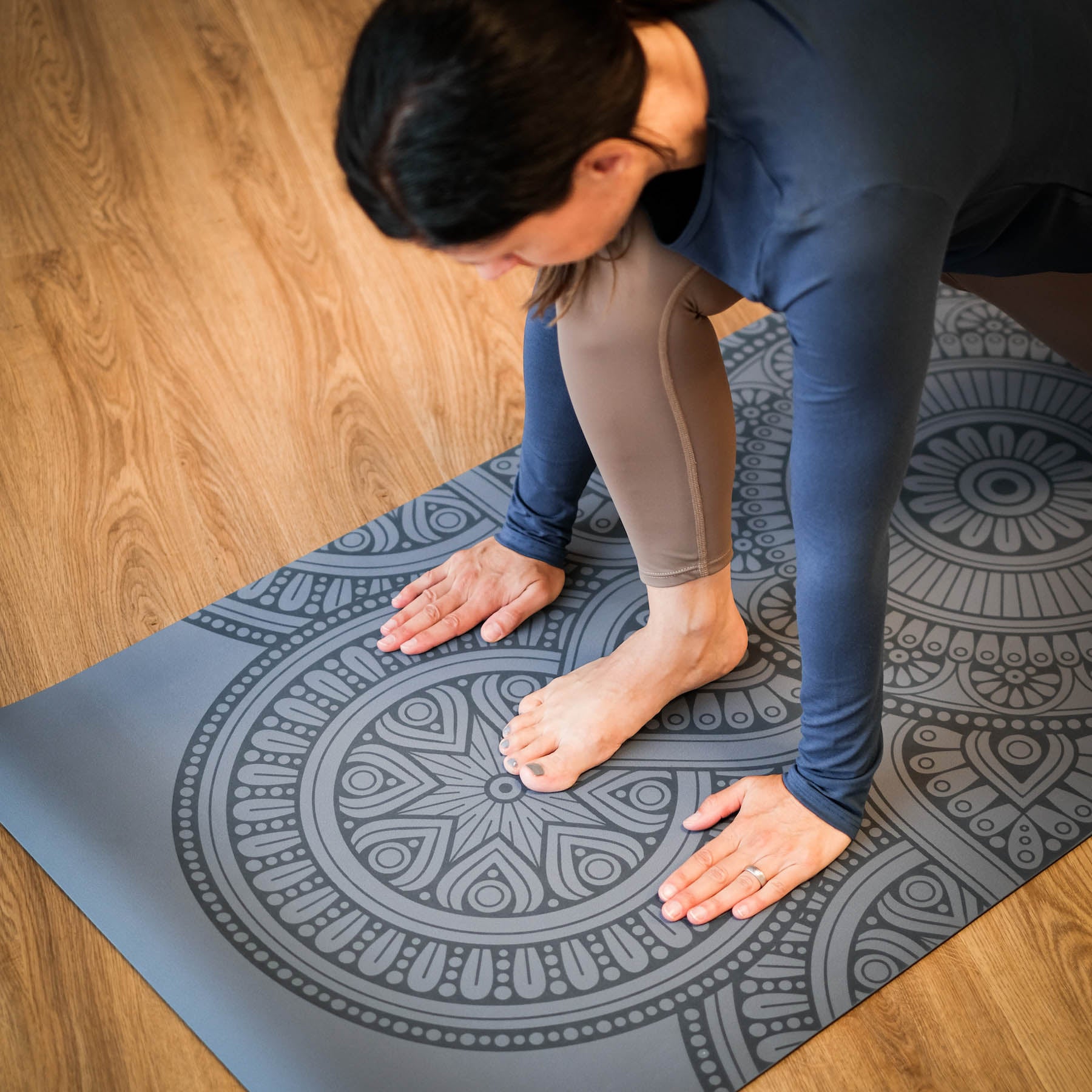 Tappetino yoga SuperGrip 2.0 Mandala molto antiscivolo grigio blu